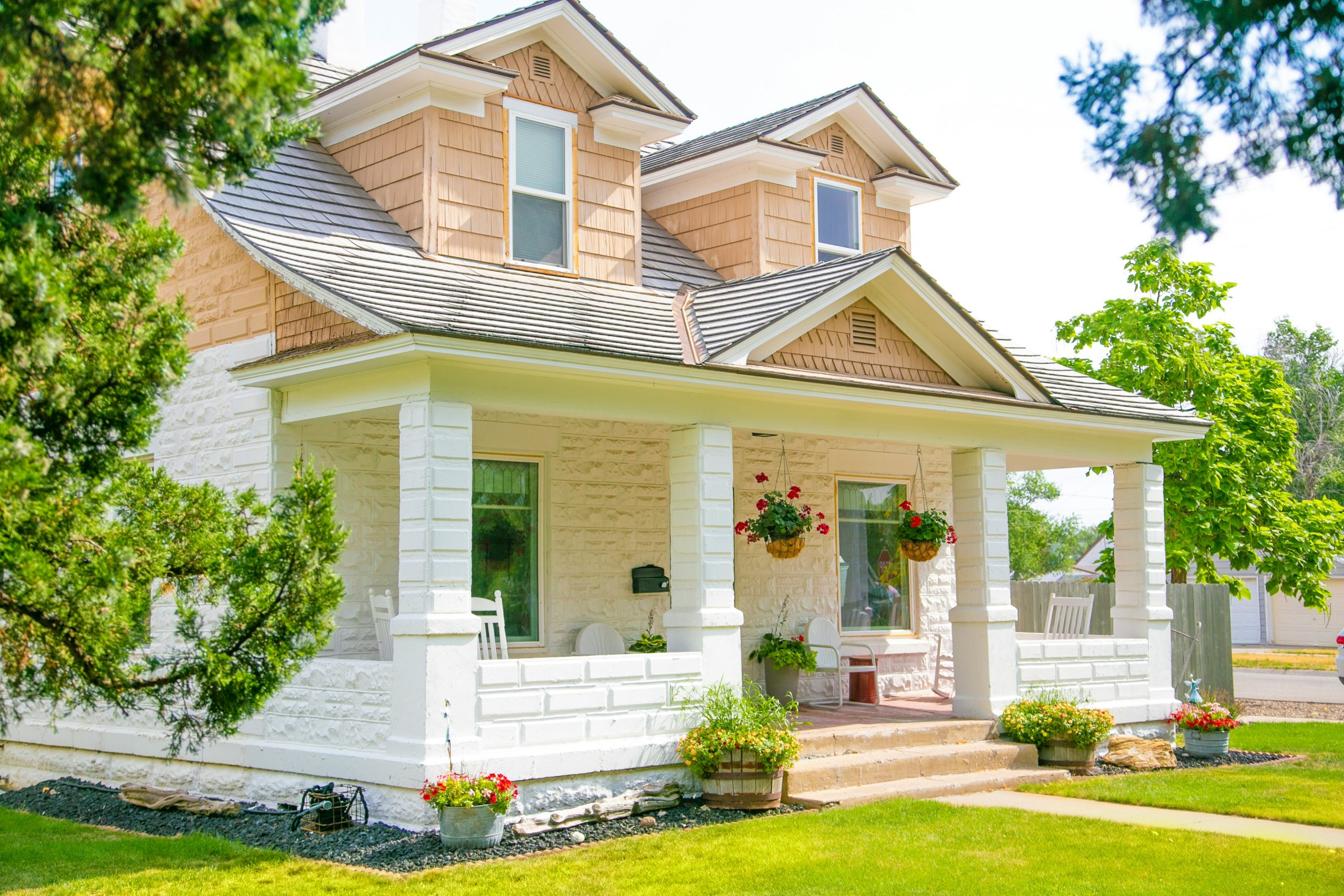 Front of a Montana home in the spring sunshine. 